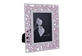 MDF Photo Frame White W/Pink Flower